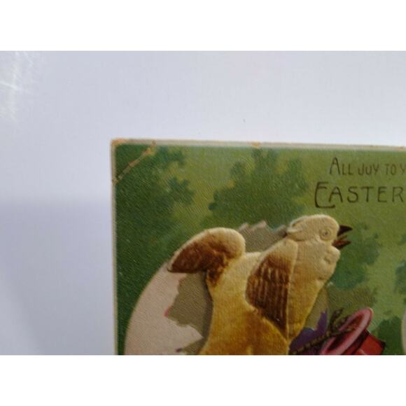 Easter Postcard 3-D Raised Image Fabric Fantasy Chicks On With Top Hat Germany - Picture 6 of 6